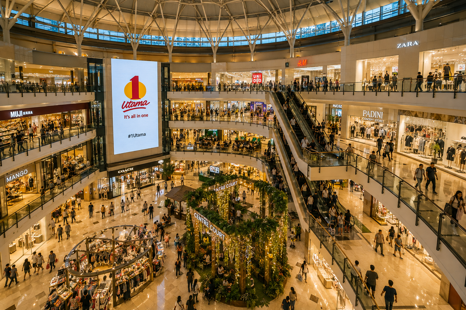 Large shopping atrium inside 1 Utama